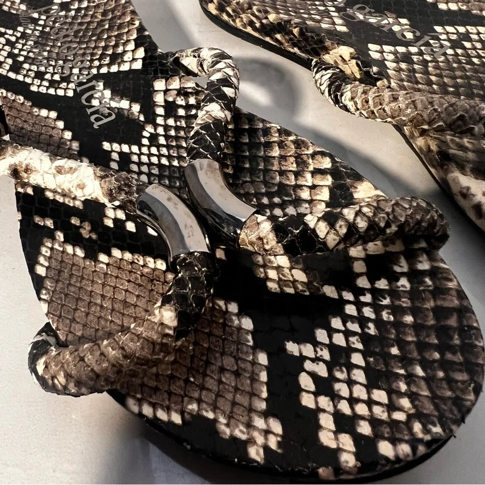 Pedro Garcia Snake-Print Tan and Black Slide Sandals